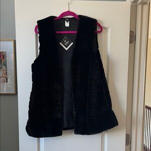 Echo Black Faux Fur Open Vest